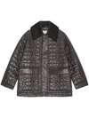 Ganni Shiny Black Quilted Midi Jacket With Pointed Collar In Black