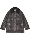 Ganni Shiny Black Quilted Midi Jacket With Pointed Collar In Black