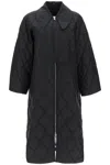 Ganni Quilted Recycled Ripstop Maxi Coat In Black