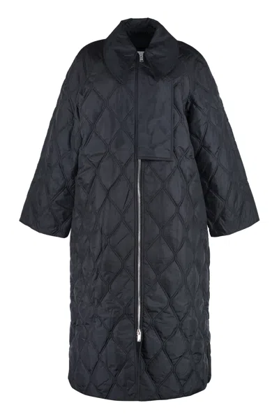 Ganni Quilted Oversized Jacket For Women In Black