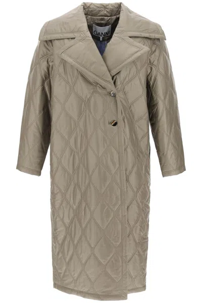 Ganni Quilted Oversized Jacket In Tan