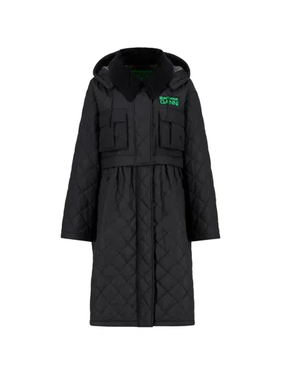 Ganni Quilted Pocket Coat In Black