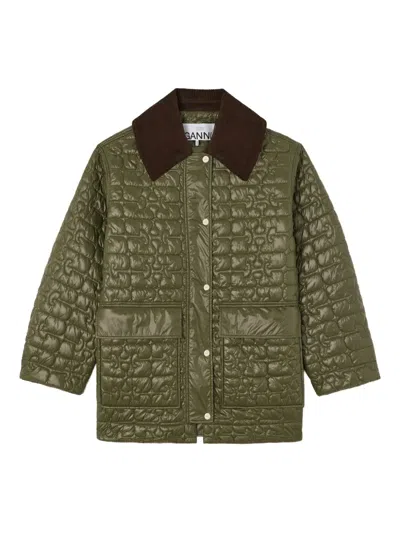 Ganni Quilted Pocket Jacket In Green