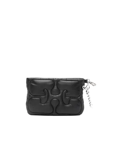 Ganni Quilted Re-tech Pouch In Black