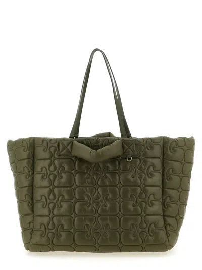 Ganni Quilted Re-tech Xxl Tote Shopping Bag In Green