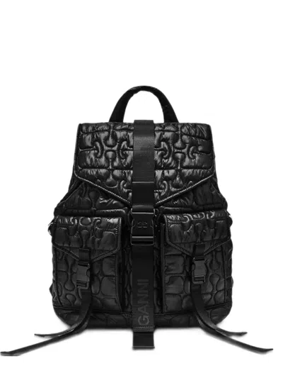 Ganni Quilted Re-tech Backpack In Blue