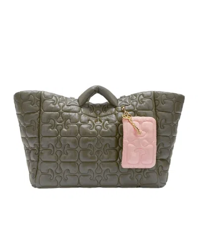 Ganni Quilted Re-tech Xxl Tote Bag In Brown