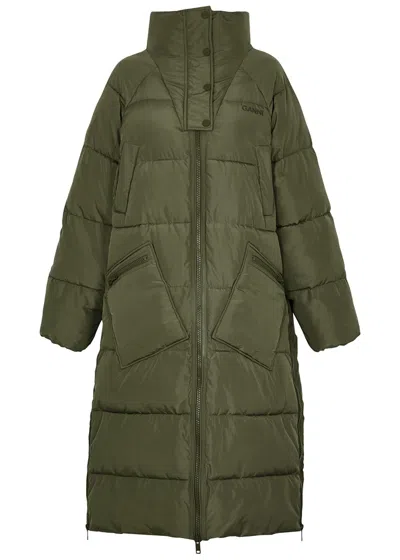 Ganni Quilted Shell Coat In Khaki