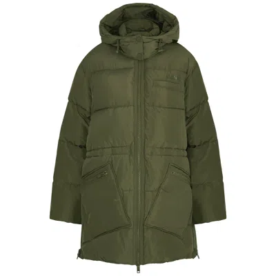 Ganni Quilted Shell Coat In Khaki