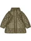 Ganni Quilted Jacket With Hood And Pockets In Green