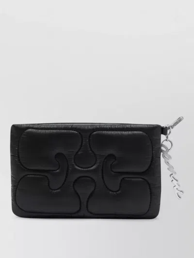 Ganni Quilted Synthetic Clutch Bag Polyamide In Black
