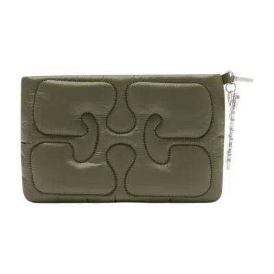 Ganni Quilted Synthetic Clutch In Green