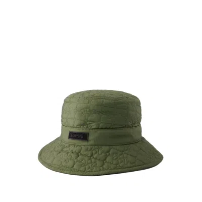 Ganni Quilted Tech Bucket Hat In Green