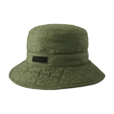 Ganni Quilted Tech Bucket Hat In Brown