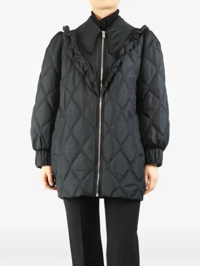 Pre-owned Ganni Quilted Zip-fastening Jacket In Black