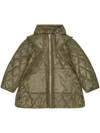 Ganni Quilted Jacket With Hood And Pockets In Green