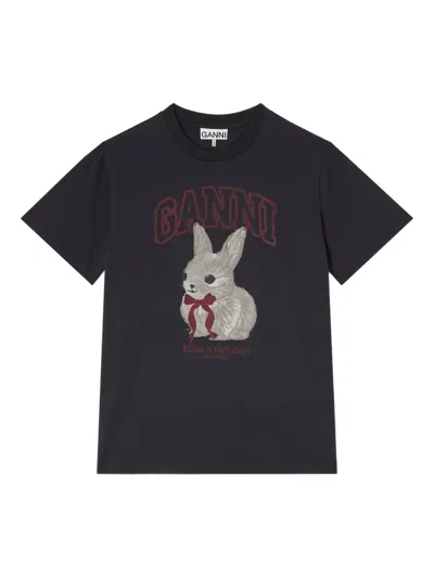Ganni Rabbit Organic Cotton T-shirt In Black