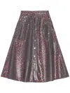 Ganni Leopard Print Foil Denim Midi Skirt
