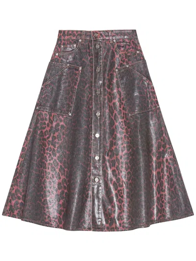 Ganni Racing Red Animalier Midi Skirt