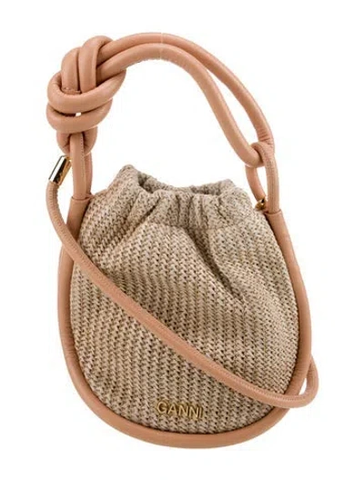 Pre-owned Ganni Raffia Top Handle Bag In Neutral