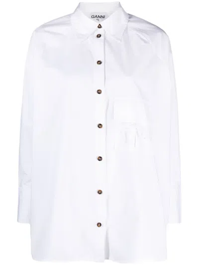 Ganni Raglan-sleeved Organic Cotton Shirt In White