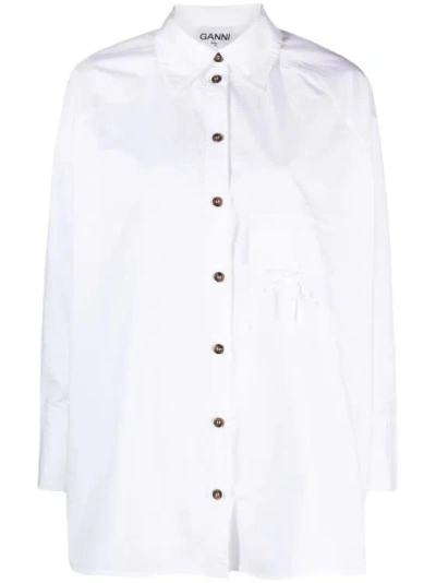 Ganni Raglan-sleeved Poplin Shirt In White