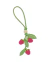 Ganni Leather-crochet Raspberry Bag Charm In Green