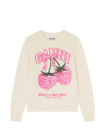 Ganni Raspberry-detail Sweater In Neutral