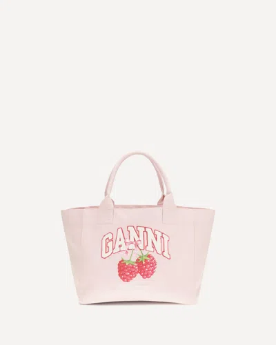 Ganni Raspberry Logo Shopper In Pink
