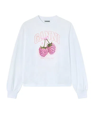 Ganni Raspberry Pattern Long-sleeve T-shirt In White