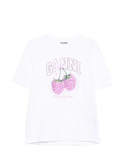 Ganni Relaxed Fit T-shirt Eco Message Print In White