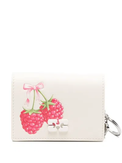 Ganni Raspberry-print Logo-plaque Wallet In Neutral