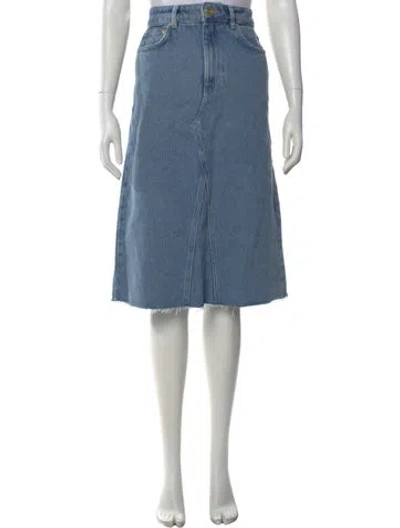 Pre-owned Ganni Raw-edge Trim Knee-length Skirt W/ Tags In Blue