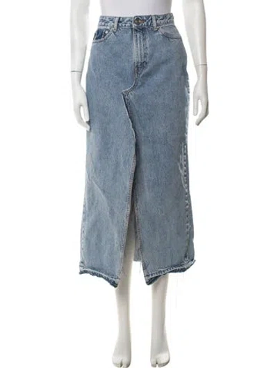 Pre-owned Ganni Raw-edge Trim Long Skirt In Blue