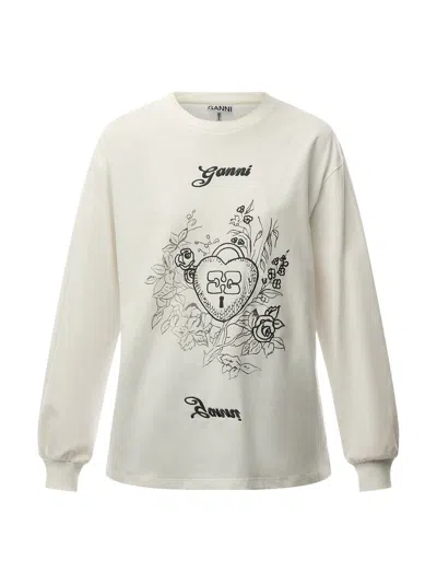 Ganni Re-cut Heavy Jersey Charm Long Sleeve T-shirt In Egret