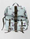 Ganni Re-tech Nylon Backpack With Floral Pattern In Blue