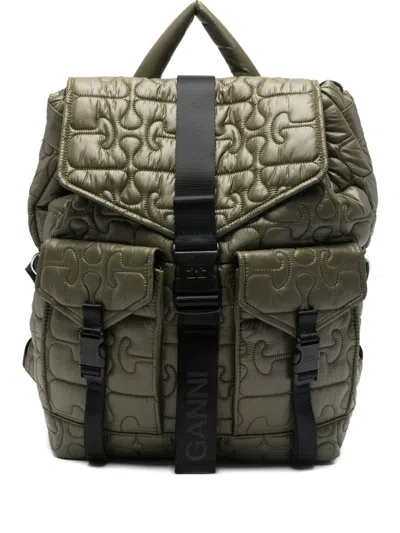 Ganni Re Tech Quilted Backpack In Green