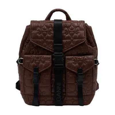 Ganni Re Tech Quilted Backpack In Brown