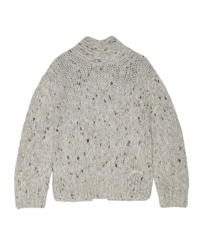 Ganni Rear Slit Roll Neck Sweater In Gray