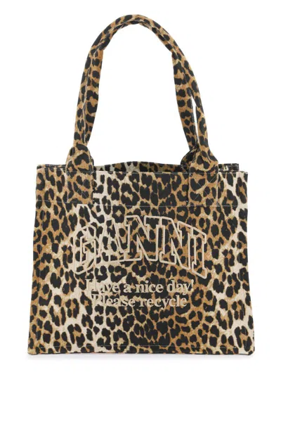 Ganni Recycled Cotton Animal Print Tote Bag In Beige