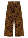 Ganni Zebra-print Cotton-blend Velveteen Wide-leg Pants In Brown