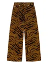 Ganni Zebra-print Cotton-blend Velveteen Wide-leg Pants In Multi