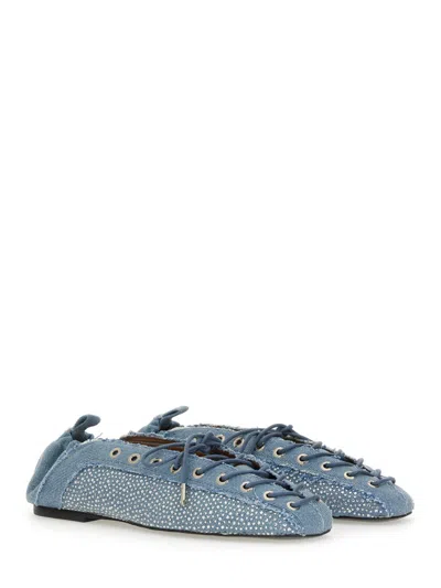 Ganni Recycled Cotton Lace-up Ballerina Flat In Blue
