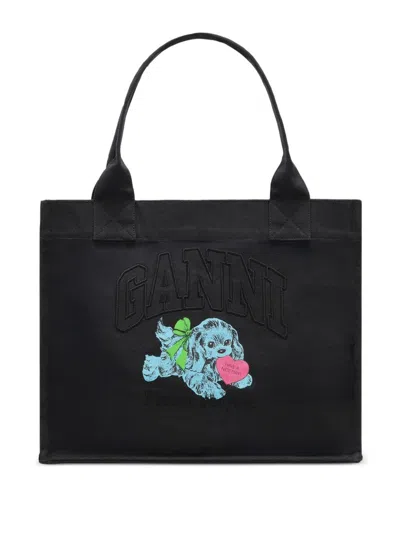 Ganni Recycled Cotton Large Tote Bag In Gray