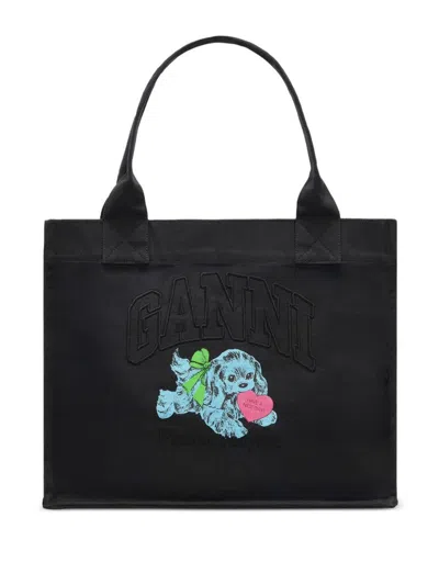 Ganni Recycled Cotton Large Tote Bag In Gray
