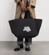 Ganni Black Xxl Shopper With Double Handles And Decoration On The Front In Cotton Woman In Black