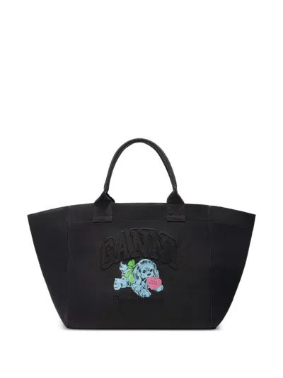 Ganni Recycled Cotton Xxl Tote Bag In Gray