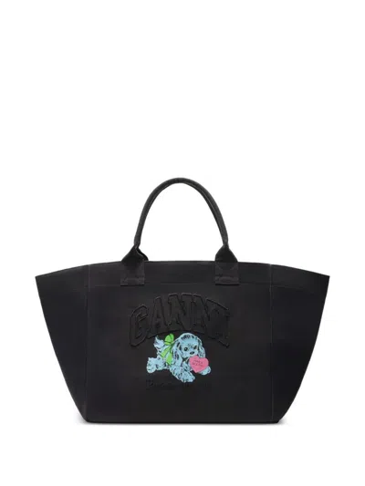 Ganni Recycled Cotton Xxl Tote Bag In Gray