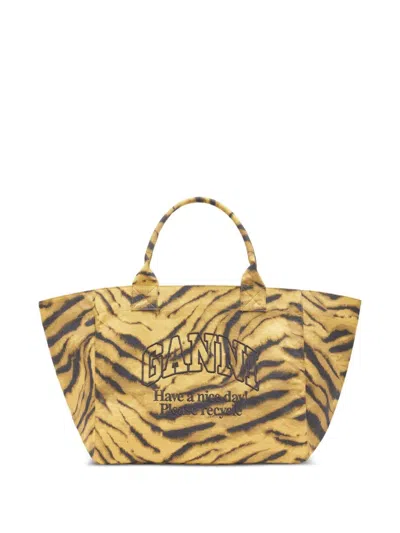 Ganni Recycled Cotton Xxl Tote Bag In Green