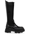Ganni 50mm Crocodile-embossed Knee-high Boots In Black  